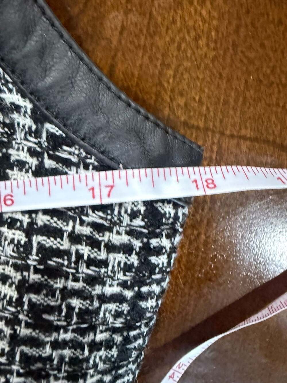 Maeve Anthropologie Tweed Belted Dress Faux Leather Trim Preppy US 6 Black White - Picture 6 of 8